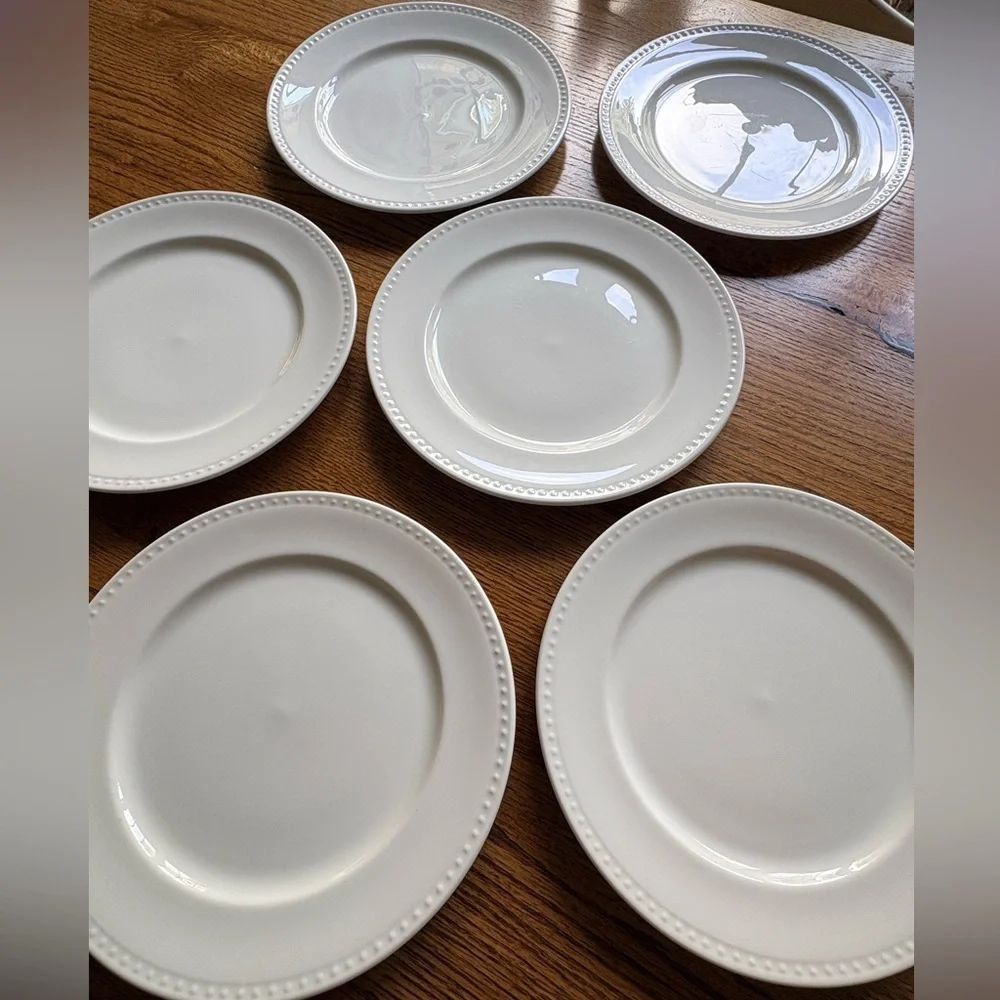 Studio Tu white beaded Fine Bone China Otella set of 6 salad plates ~8.5 inches